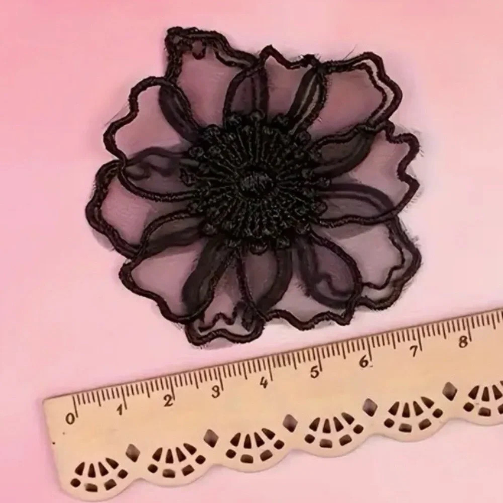 4 Double Layer Embroidered Sew-On Flower Appliqués, Clothing Embellishment, New